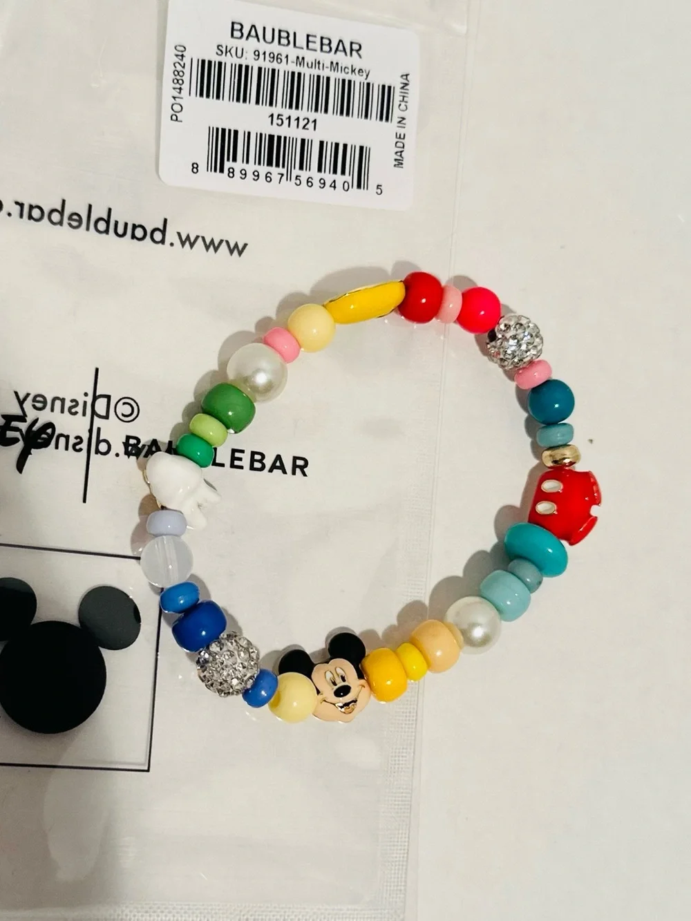 Baublebar NWT Disney Mickey Mouse Beaded Multicolored Charm Bracelet
